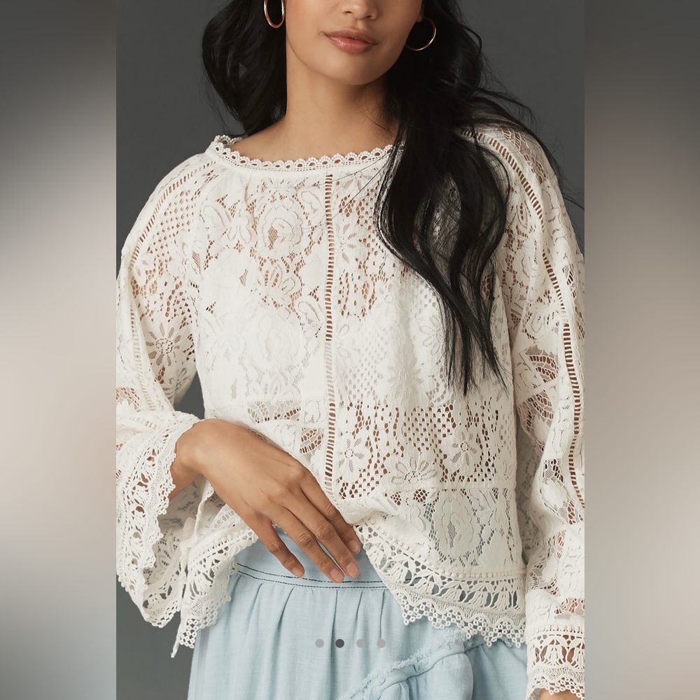 NWT Anthropologie Long-Sleeve Lace Patches Blouse